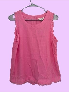 Umgee Sleeveless Fringe Tank Top Pink Botton Back Women’s Size Small Summer Cute